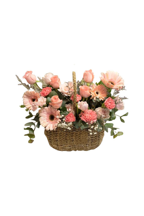 Pretty Pink Floral Basket – Elegant Pink Flower Arrangement in Decorative Basket from Plantsworld.ae