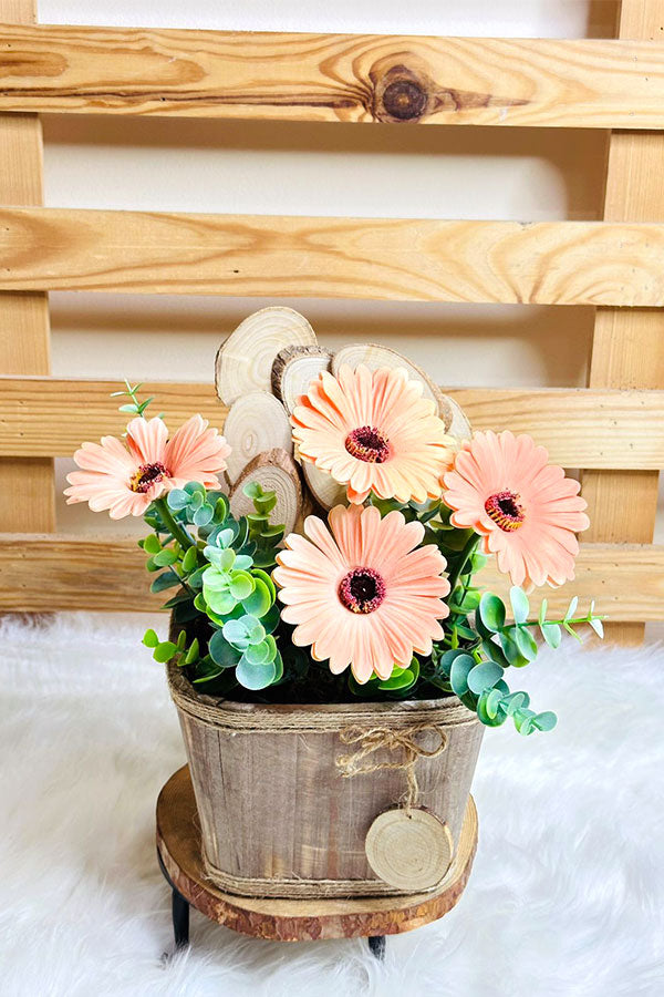 Faux Gerbera with Wooden Box – Lifelike Artificial Gerbera Flower Arrangement for Home Décor | Plantsworld.ae