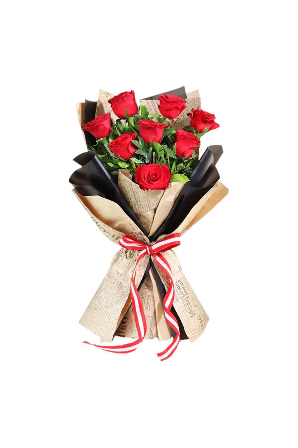 Valentine’s Blushing Bloom Rose Bouquet – 8 Fresh Red Roses Wrapped for Romantic Gifting in Dubai