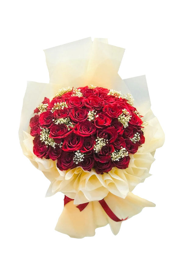 Forever In My Heart – bouquet of 50 fresh red roses in elegant wrap – romantic gift UAE