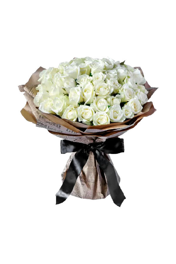 Unforgettable bouquet of 50 white roses – luxury floral gift by Plantsworld.ae, Dubai UAE