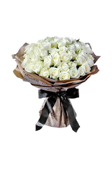 Unforgettable bouquet of 50 white roses – luxury floral gift by Plantsworld.ae, Dubai UAE