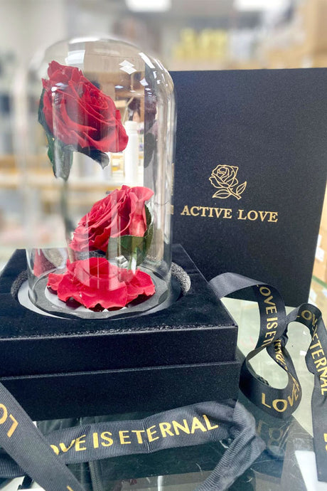 Double dark red forever roses in elegant gift box – romantic everlasting gift UAE