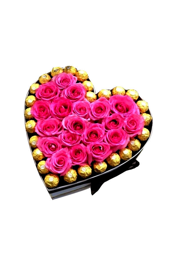 Chocolate With Flowers gift featuring beautiful fresh flowers and luxury chocolates, elegantly arranged in a gift box, perfect for any occasion.