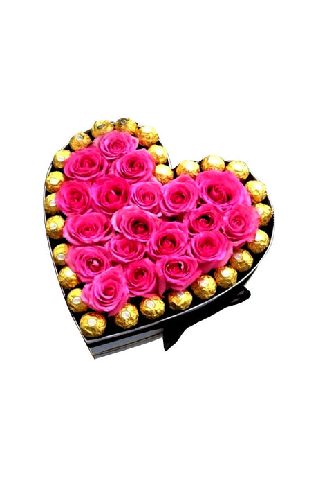 Chocolate With Flowers gift featuring beautiful fresh flowers and luxury chocolates, elegantly arranged in a gift box, perfect for any occasion.