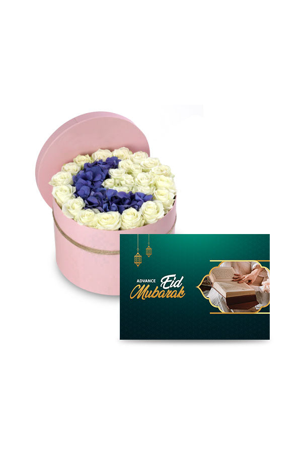 Eid Flower Gift-Moon Shape Flower Box With Card