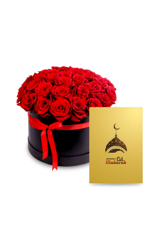 Eid In Advance Flower Gift-Red Rose Gift Box With Card