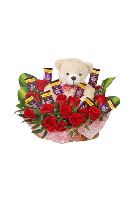 Pure Love Combo – Romantic Flower Bouquet with Chocolates Gift Set from PlantsWorld.ae