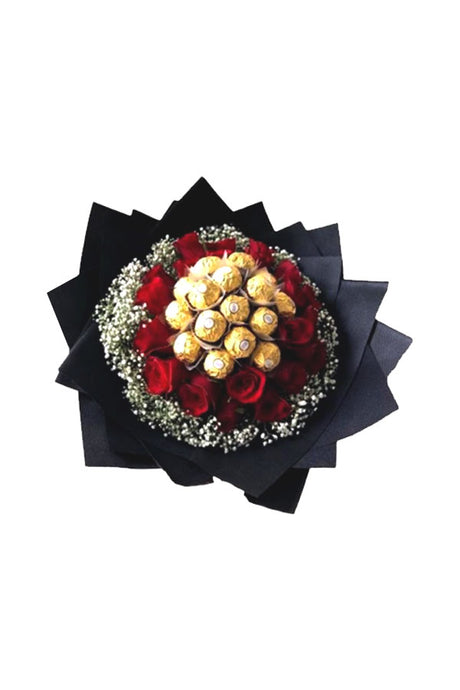 Pure Love Combo – Romantic Flower Gift With Chocolate | Red Roses & Ferrero Rocher in Elegant Gift Box | PlantsWorld.ae