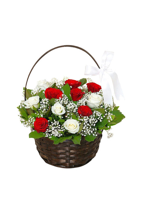 Romantic Affection Flower Gift Basket with Roses and Lilies – PlantsWorld.ae