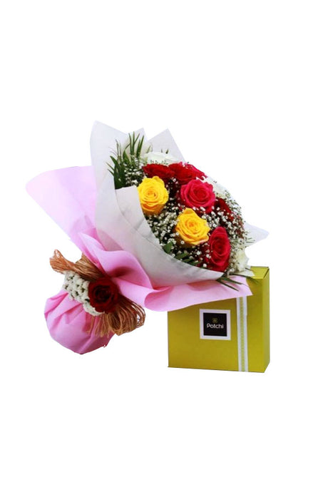 Sunset Bouquet - Mix Flower Gift Bouquet with a surprise gift - Beautiful flowers in vibrant colors with a hidden surprise