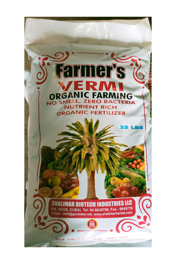 Shalimar Farmer's 100% Vermi Fertilizer - 25 LB for Organic Plant Growth & Soil Fertility