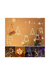 Weihnachtsfensterbeleuchtung und blinkendes Vorhanglicht mit Weihnachtselementen