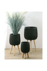 Fiber Planter Pot With Wooden Stand