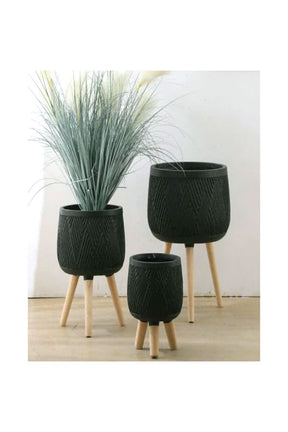 Fiber Planter Pot with Wooden Stand - Eco-friendly and Durable Planter for Home Decor