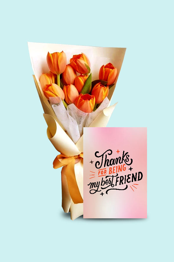 Geschenk zum Freundschaftstag – schöner orangefarbener Tulpenstrauß – Blumenstrauß
