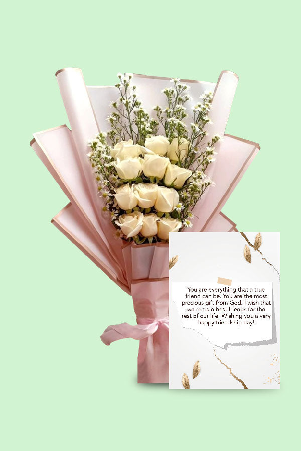 Geschenk zum Freundschaftstag – Weißer Rosenstrauß – Blumengeschenkstrauß