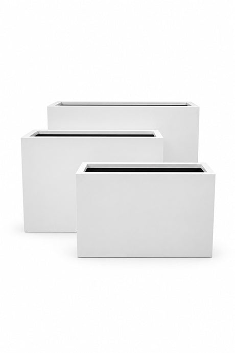 Set of white GRP fiberglass rectangular planters in large size