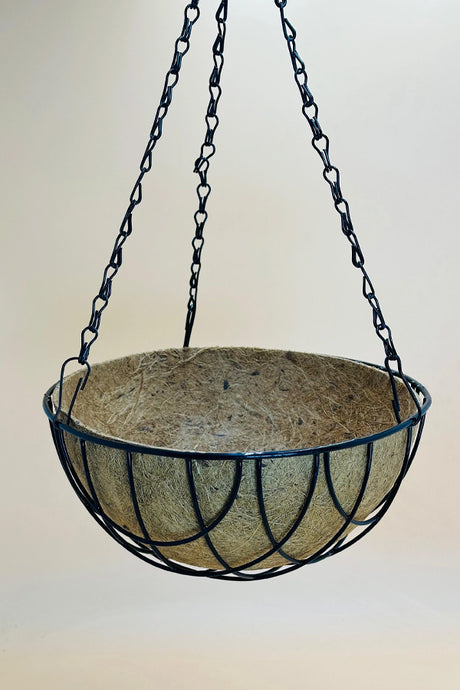 Metal hanging basket pot with coco coir liner, balcony planter UAE