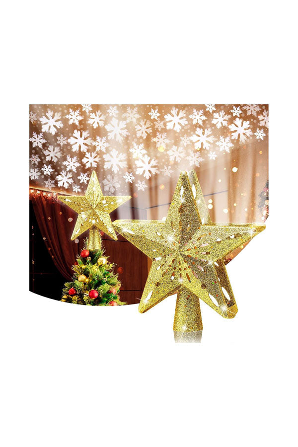 Christmas Tree Topper Star with Rotating Snowflake Projector