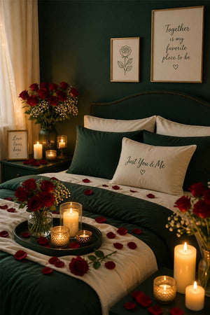 Romantic rose and candle decoration setup for special occasions