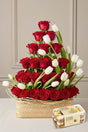 Red Roses & White Tulip Basket - Plantsworld.ae
