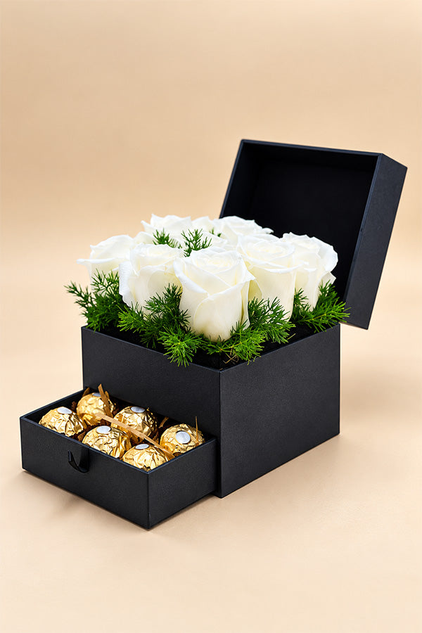 White Roses with Ferrero Rocher