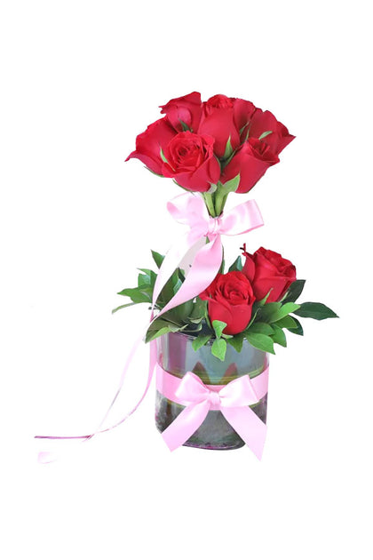 Eid Flower Gift- Flower Bouquet In Glass Vase