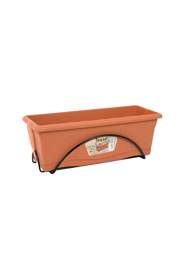 Balcony Rectangle Plastic Pot With Stand - Terracotta Color - Planter