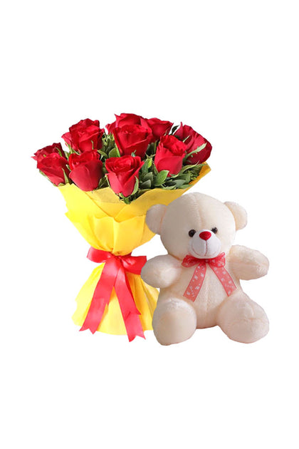 Beautiful Red Bouquet With Teddy Bear