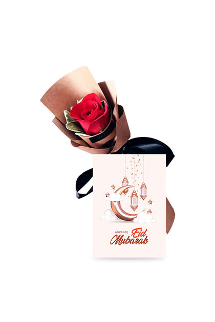 Eid In Advance Flower Gift-Single Rose Bouquet With Card