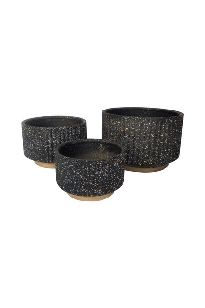 Set Of 3- Black Design Ceramic Pot