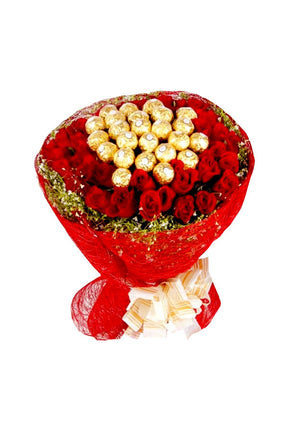 Just Sending You Lots Of Love flower bouquet with roses and chocolates