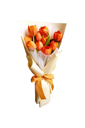 Eid flower gift bouquet featuring 10 fresh orange tulips