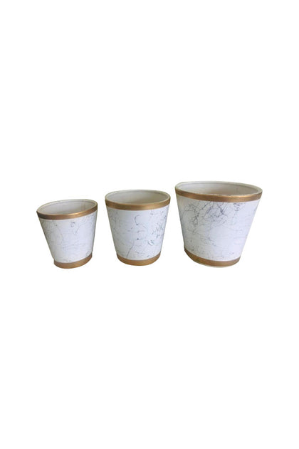 Marble Design Ceramic Pot With Gold Lining